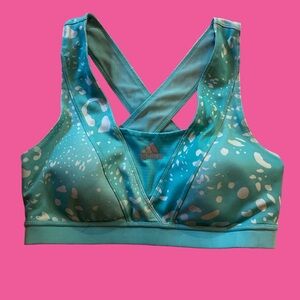 Adidas Supernova Teal Animal Print Sport/Workout Bra Criss Cross Strap Size M